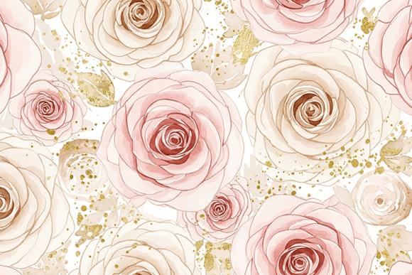 Download Pink Roses &amp; Gold on a White Background - Background Collection